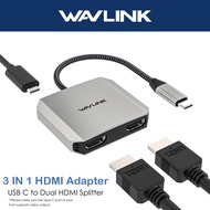 WAVLINK 3-IN-1 Type C To HDMI Splitter USB C to Dual HDMI Adapter 4K@60Hz 3-In-1 HDMI Adapter with 8