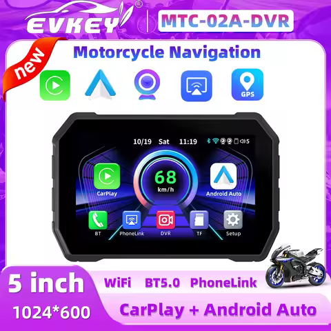 EVKEY Carplay Display Screen Portable Motorcycle Android Auto GPS 5 inch New Design MOTO Navigation 