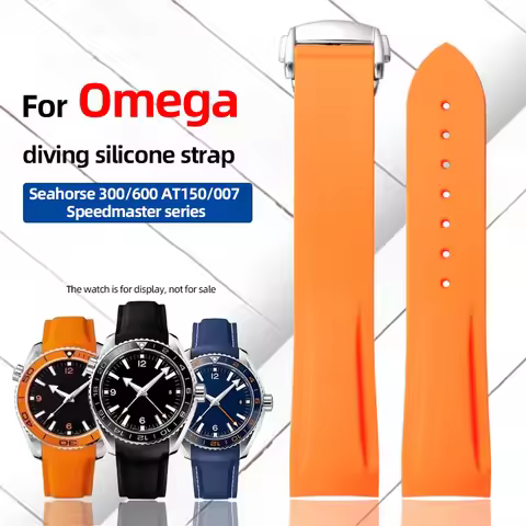 20mm 21mm 22mm Curved Silicone Strap for Omega Planet Ocean 600 AT150/007 Quarter Orange Seamaster 3