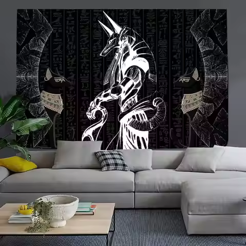 Egyptian Style Tapestry Egypt Anubis Pharaoh's Pet Cat Bastet Egyptian Tapestries Black and White Wa