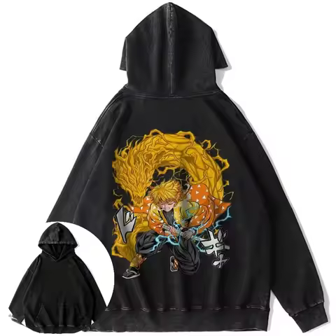 Mens Vintage Washed Black Cotton Hoodie Anime Digimon Angemon and Gekomon Purple Dynamic Graphic wit