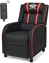 CHEFJOY Massage Gaming Chair, Ergonomic High Back Sofa Recliner w/Cushion, Racing Style PU Leather Swivel Computer Chair for Adults (Red)