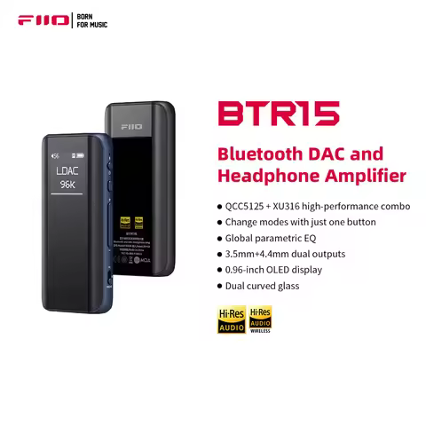 FiiO BTR15 Bluetooth 5.1 Headphone Amplifier DSD256 Receiver LDAC/aptX Adaptive with 3.5mm/4.4mm