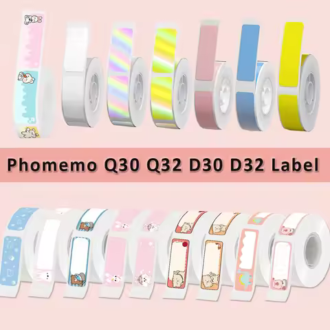 1Roll Phomemo Q30 D30 D32 D35 Adhesive Label Maker Paper for Name Sticker Thermal Rolls Ticket Self-