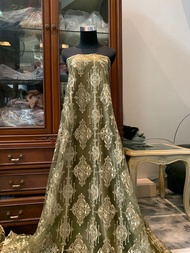 Bahan Kain Brokat Tile Etnik Keraton Diamond Warna Army Semi Olive