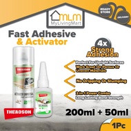 THEAOSON Fast Adhesive Set 50ml Super Glue 200ml Activator Instant Bond Cyanoacrylate for Plastic, W