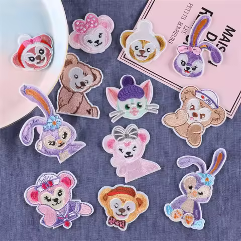 Cute Disney StellaLou Bunny Bear ShellieMay Series Iron on Embroidered Patches For Sew Clothes Jeans