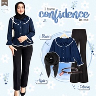 One Set 3 in 1 (Blouse + celana cutbray + Bella Square) Outfit Fashionable Hijab Look StyleWanita - 