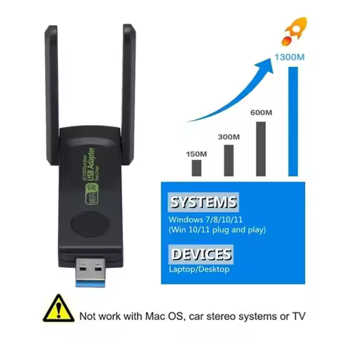 1300Mbps WiFi USB Adapter Dual Band 2.4G/5Ghz Wi-Fi Dongle 802.11AC Powerful Antenna Wireless Receiv