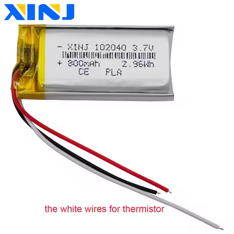 3.7V 800mAh 2.96Wh Li-Polymer Rechargeable Li Lipo Battery 102040 Thermistor 3 Wires For Car Camera 