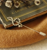 古董銀色透明萊茵石音符鋼琴領帶針別針胸針 B2067