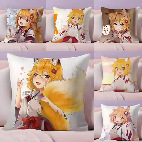 The H-Helpful Fox S-Senko-san Cushion Cover Plush Fabric Soft Double-Sided Printed Sofa Warm Winter 