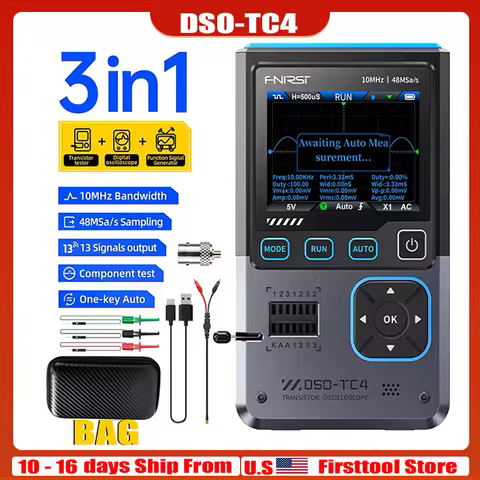 FNIRSI DSO-TC4 Upgrade 3-in-1 Digital Oscilloscope 10MHz 48Ms/s Transistor Tester Electronic Compone