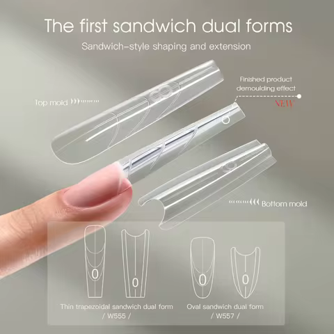 YOKEFELLOW Sandwich Dual Nail Forms 240pcs 15size Extensions-Dual Forms Coffin Almond Nail Forms Top
