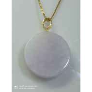 #J504 Natural Grade A Round Purple Wu Shi Pai Jade Jadeite Pendant H23.5mm with Real 18K Gold Clasp 