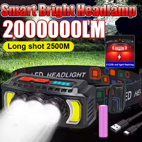 2000000LM Rechargeable LED Headlamp with Built in Battery Hiking 7 Modes Red Night Vision Head Torch