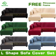 (2 Pcs Sofa Cover Set)L Shape Sofa Cover Set 2 Pcs L Shape Armless Sofa Set Cover With 1 Pcs Pillowcase and Foam Sticks