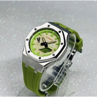 Customised Casio G-Shock GA-2100HUF-5A In Steel Bezel And Green rubber strap, Casioak