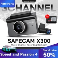SAFECAM X300 WIFI 3-Channel Dashcam 1080P Front + 720P Inner + 720P Rear Dashcam WIFI Control 24-H