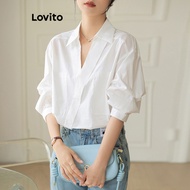 (Trendy) Lovito Casual Blouse Summer Asymmetrical Pocket Blouse for Women LNE29139 (White)
