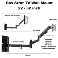 22 - 32 inch 83cm Extra Long Arm Gas Strut TV Monitor Wall Mount Bracket Tilt Swivel Rotation Retrac