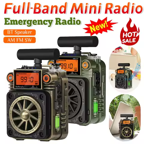 1000mAh HRD-777 Full-Band Mini Radio with BT Speaker Portable Radio with Type-C Charging & Earphone 