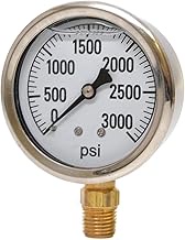 41 Series 2.5" 3000 PSI Pressure Gauge - Stainless Steel, 1/4" NPT Brass Bottom Mount, Glycerin Fill