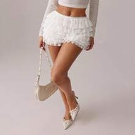 Plus Size Women Sexy Cute Layered Lace Ruffle Skorts, Suitable For Leisure, Street Style,Western Wea