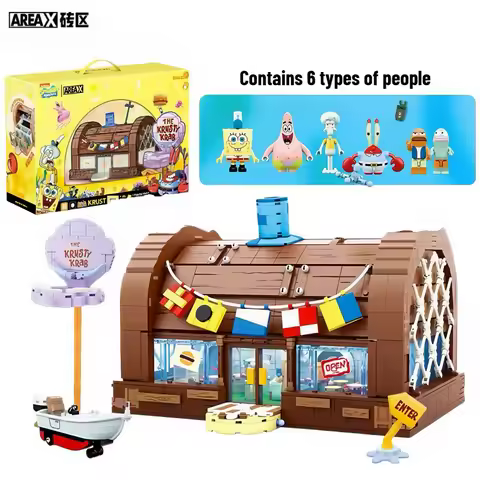 AREAX SpongeBob SquarePants Crab Burger King Restaurant Cartoon Puzzle Building Blocks Children's Bi