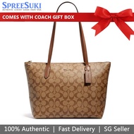 Coach Handbag In Gift Box Tote Shoulder Bag Signature Zip Tote Khaki Saddle Brown 2 # 4455