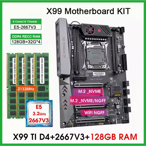 X99 TI D4 Motherboard Combo KIT Xeon E5 2667 V3 CPU LGA2011-3 Kit 4*32GB= 128GB 2133MHZ DDR4 RAM Mem