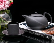 Wedgwood 黑曜之夢三件組咖啡壺具 雅士黑摩卡濃縮陶瓷壺杯套