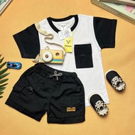 KATUN BRAVEKIDS FASHION - PANDA CARGO POCKET SS BLACKY SKIES TEES COTTON 24s SHORT SLEEVE KIDS SUIT 