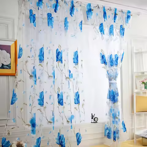 Floral Tulle Curtains For Living Room White Sheer Curtains For Bedroom Door Short Kitchen Window Cur
