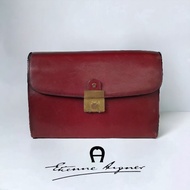 Vintage 90s clutch Men's Leather Bag AIGNER burgundy made in italy