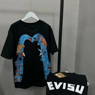 Evisu2023 Summer Trendy Unisex All-Match Trendy Carp Leap Dragon Gate Men Women Same Style Printed Short-Sleeved Street Wear Big M