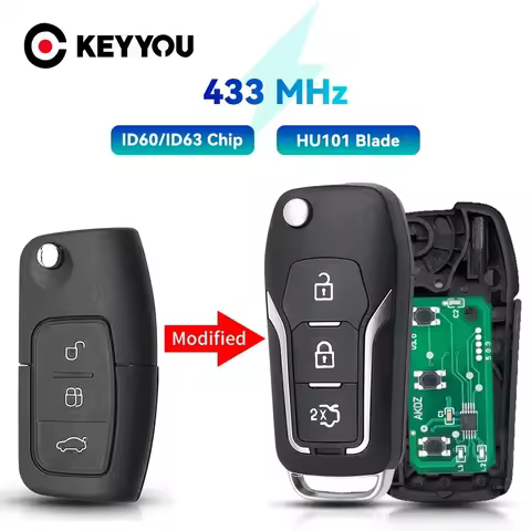 KEYYOU NEW 433MHz 4D63 4D60 Chip 3 Button Modified Flip Folding Remote Control Key For Ford Focus 2 
