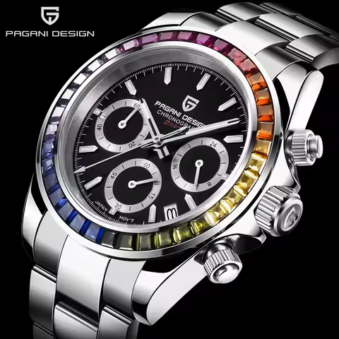 2023 PAGANI DESIGN New Rainbow Bezel Sport Watch Men Quartz Stainless Steel 100MWaterproof Mens Watc