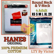 3in1 HANES Original Round & V Neck 100% Cotton White T-Shirts Plain Shirt 3PCS Tshirt Honduras T Shi