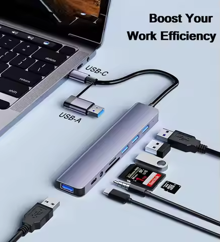 USB C Hub USB Hub 3.0 with SD/TF Card Reader, 3.5mm Headphone Aux Jack, 8-in-1 USB Splitter for MacB