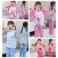 Pyjamas Kids Girl Older Girls Short Sleeve Long Pants Nightwear Pajama Set baju frozen Girl Sleepwear Dress for Girls 韓版睡衣