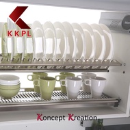 (5 years warranty) KKPL Kitchen Cabinet SUS304 Stainless Steel Duo Tier Dish Rack Storages | Home Renovation