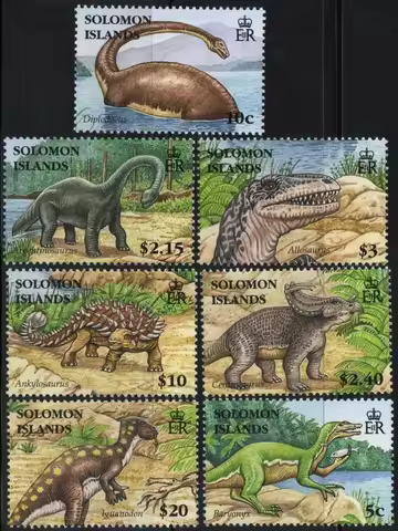 7Pcs/Set New Solomon Islands Post Stamp Prehistoric Animal Dinosaur Era Stamps MNH