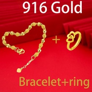 Emas 916 Original Fortune Bead Lucky Bracelet +Ring,Fashionable Gold Engagement and Wedding Jewelry 