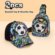 Kids 2Pcs Football Print Baseball Cap and Chest Bag Set Sport Outdoor Travel Adjustable Shoulder Str