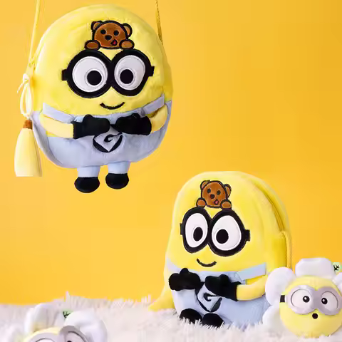 Genuine Despicable Me Minion Bob and Tim Plush Shoulder Bag Cute Plush Fashion Minion Small Satchel 