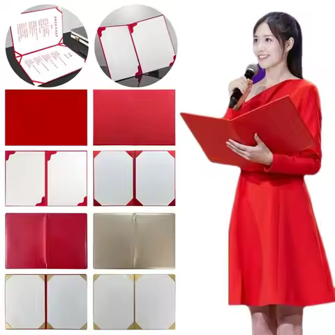 1Pcs New Surface A3 A4 Paper Hardcover Thicken Gold Certificate Cover Red PU Leather File Page Folde