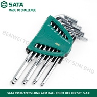 SATA 09106 12PCS LONG ARM BALL POINT HEX KEY SET, S.A.E / ALLEN KEY INCHES SIZE / 1/16''  5/64''  3/
