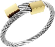 2 Tone Adjustable Twisted Cable Wire Bangle Bracelet Cuff for Women & Men