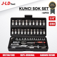 JLD Socket Wrench Set 46Pcs 1/4'' Shock Wrench Car Motorcycle Complete Socket Tool Kit Set Repair Re